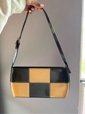 Two-Tone Black & Tan Checker Shoulder Bag
